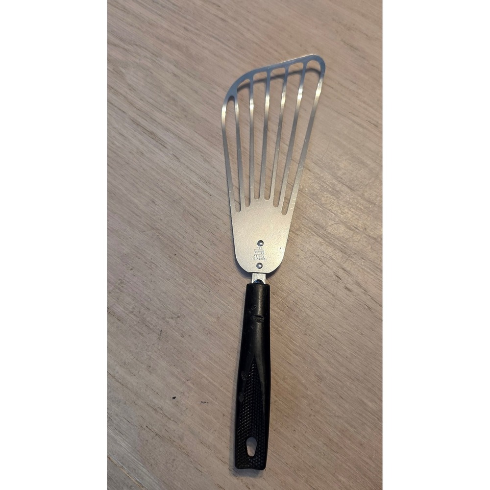 Vintage EKCO Fish Turner Slotted Spatula Chromium Plated USA Black Handle